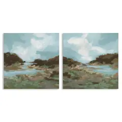 Stupell Industries Winding River Landscape Scene 2pc Canvas Wall Art Set Design by June Erica Vess 