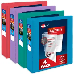 Avery Heavy-Duty View 3 Ring Binders, 2 Inch One Touch Slant Rings, 530-Sheet Capacity, DuraHinge, 2.8 Inch Wide Spine, Customizable Clear Cover and Spine, Assorted Bright Colors (4-Pack of 79636)