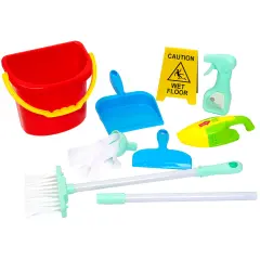 Boley: Cleaning Set - 8pc Toy Accessories, Broom-Dustpan-Mop-Vacuum-Bucket-Squeegee-Sprayer-Wet Floor Sign, Pretend Play & Housekeeping, Kids Ages 3+