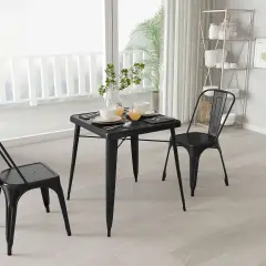 Merrick Lane Benson 23.75" Square Metal Dining Table for Indoor and Outdoor Use Black