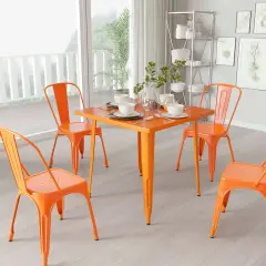 Merrick Lane Nash 31.5" Square Metal Table for Indoor and Outdoor Use Orange