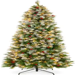 Frosted Pencil Christmas Tree Pre Lit Slim Tree with Pine Cones, 350 Lights & Metal Base
