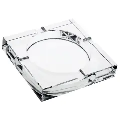 Glass Crystal Ashtray with Cut and 4 Slots for Cigars, Luxury Square Cigarette Holder for Men, Home, Office, Desk, Tabletop Decoration, Gift Box (7x7x1.5 Inches) Clear