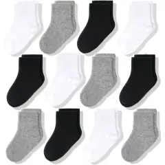 CozyWay Kids Crew Socks - Comfy Cotton Socks For Girls and Boys Ages 3 Years and Up - Soft & Breathable - Unisex Black, Gray, White - 12 Pack