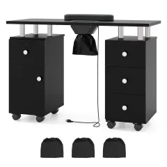 Manicure Table with Dust Collector, Storage and Wrist Rest Cushion Black
