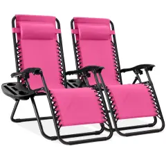 Best Choice Products Set of 2 Zero Gravity Lounge Chair Recliners for Patio, Pool w/ Cup Holder Tray Hot Pink