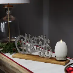 Northlight "Merry Christmas" Metal Sign Votive Candle Holder -15.5" Silver