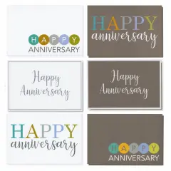 36 Pack Happy Anniversary Cards with Envelopes for Work, Wedding, Employees, 6 Designs (Blank Inside, 4x6 In)