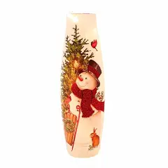 Stony Creek 16.0 Inch Delightful Snowman Pre-Lit Giant Vase Christmas Lighted Glass Accent , Christmas Decor Sled Cardinals Bunny Snow Multicolored