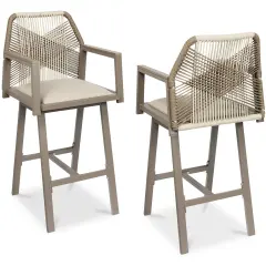 Best Choice Products Set of 2 Indoor/Outdoor Aluminum, Woven Rope Swivel Barstools w/ Armrests Taupe/Sandstorm
