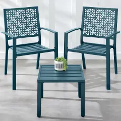 Best Choice Products 3-Piece Stackable Patio Bistro Set, Outdoor Chat Furniture w/ 2 Chairs, Table Peacock Blue