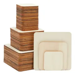 70 Pack Unfinished Wood Squares for Crafts, Wood Burning, Engraving (3 Sizes, 2", 3", 4") Brown