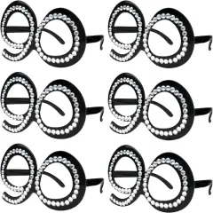 90th Birthday Glasses - Funny Photo Booth Props for Anniversary Celebration Decoration, Plastic Frame with Crystal Party Favors, Novelty Eyewear for Kids and Adults 6 Pack