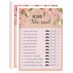 Floral Bridal Shower Games, He Said She Said Guessing Game for Wedding (50 Pack) Pink