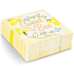 Baby Shower Paper Napkins, Bumble Bee Theme (5 x 5 Inches, 50 Pack) Gold