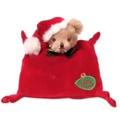Bearington Baby Wee 1st Christmas, 8 x 7 Inch Small Teddy Bear Holiday Stuffed Animal, Christmas Baby Blanket, Santa Security Blanket Red