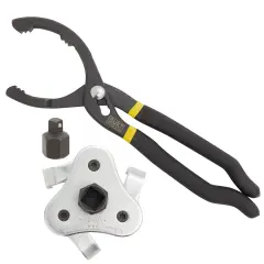 Adjustable 3 Jaw Oil Filter Wrench with Adapter and Plier Tool Set for Auto Care Black