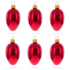 Set of 6 Glossy Red Mini Glass Egg Ornaments 2.9 Inches