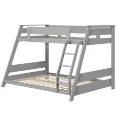 Solid Wood Twin Over Full Low Bunk Bed, Convertible, Sturdy and Safe Design Gray