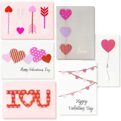 Valentine's Cards with Envelopes, 6 Colorful Heart Designs (5 x 7 In, 12 Pack) Multicolor
