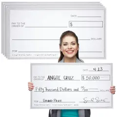 5 Pack Giant Check for Presentations, Awards, Prizes, Fundraisers, Donations, Endowments (30 x 16 In) White