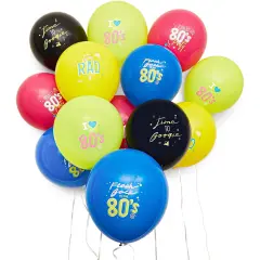 I Love The 80's Party Balloons in 5 Colors, Flash Back to The 80's, Stay Rad, Time to Boogie (12 Inches, 50-Pack) Multicolor