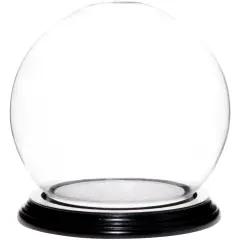 Plymor 5" x 6" Glass Display Dome Globe Cloche (Black Wood Veneer Base)