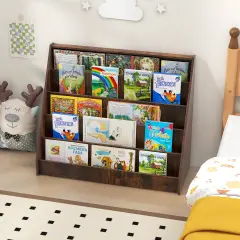 5-Tier Wooden Kids Multi-Purpose Bookshelf with Deep Compartments Suitable for Any Room Rustic Brown