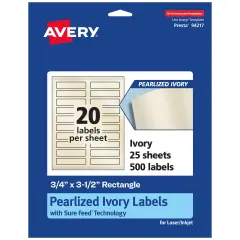 Avery Pearlized Ivory Rectangle Labels with Sure Feed Technology, Print-to-the-Edge, .75" x 3.5"