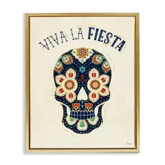 Stupell Industries Viva la Fiesta Calavera Framed Floater Canvas Wall Art Gold Floater Frame