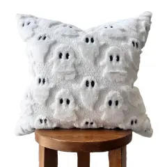 18&rdquo; White Faux Fur Ghost Pillow Cover with Hidden Zipper
