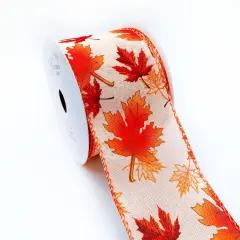 Designer's Shop WR 63-5104 2.5&rdquo; x 10 yard Autumn Maple Leaves wired edge ribbons