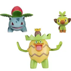 Pokemon Pok&eacute;mon Battle Figure, Grass-Type Theme with 3 Pack Ludicolo, Ivysaur, Grookey -