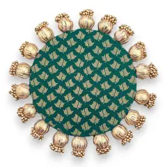 Reversible Patola Platter Brocade Fabric Handmade Centerpiece Mat-Floor Rangoli Diwali Housewarming Gift Home Temple Table Decor Mehendi Thaal Decor Puja Thali - Asan for God Goddess Green