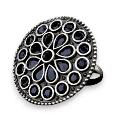 Classic Zodiac Ring Oxidised Plating Women Rings Open Wrap Finger Rings Adjustable Indian Bollywood Jewelry Antique Vintage Knuckle Boho Jewelry for Women - Gift for Her Black