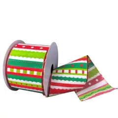 2.5" Whimsy Stripe Ribbon: Lime, Red, White (10 Yards)