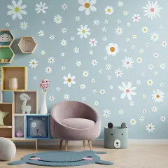 90 Pcs Daisy Wall Decal - (White)