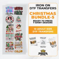 Iron on DTF Transfer Christmas Bundle 5 - 12 Best Seller T-shirt Designs Ready To Press
