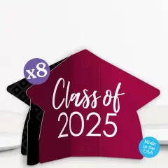 Big Dot of Happiness 8 Count Maroon Graduation 3D Centerpiece Table Decorations, Freestanding Class of 2025 Burgundy Grad Party Centerpieces