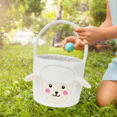 Set of 2pcs, Dia 7.9" * H 15.7", Plush Bunny&Lamb Baskets Easter Basket Easter Egg Hunting Basket Easter Decorations Party Supplies Eggs Gifts Storage