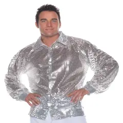 SILVER DISCO SHIRT sequin metallic 70s retro adult mens top halloween costume