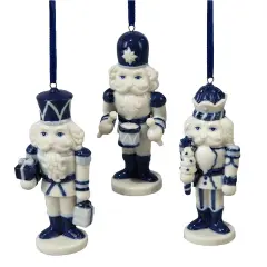 4" Porcelain Delft Blue Nutcracker Ornaments, 3 Assorted