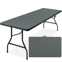 Best Choice Products 8ft Plastic Folding Table, Indoor Outdoor Heavy Duty Portable w/ Handle, Lock for Picnic Dark Gray