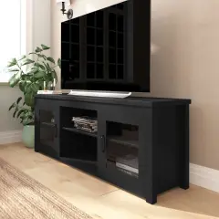 Merrick Lane Galena Traditional Full Glass Door 65" TV Stand for up to 80" TVs Black