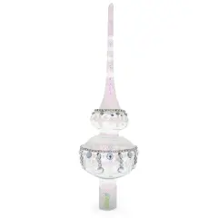 Jewel Drops on White Chandelier Clear Glass Christmas Tree Topper 11 Inches