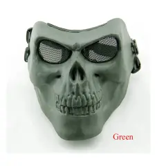 Kitcheniva Super Real Skeleton Half Face Mask Halloween Costume Army green