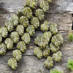 *12* 13x11mm Silver Washed Opaque Olive Travertine Maple Leaf Beads