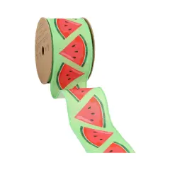 LaRibbons 2 1/2" Wired Ribbon | Watermelon Slice on Green | 10 Yard Roll