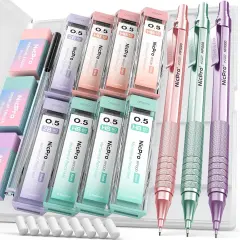 0.5 mm Metal Mechanical Pencil Set, 3PCS MP1000 Artist Lead Pencils With 480PCS HB 2B Lead Refills, Erasers, Pastel Aesthetic Mechanical Pencils for School Supplies Writing Drawing Sketching