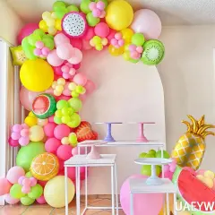 149pcs Fruit Balloon Garland Arch Kit Pink Yellow Green Balloons with Mixed Waterlemon Pineapple Mylar Foil Balloons for Twotti Fruity Party Decorations 2nd Birthday Party Summer Supplies